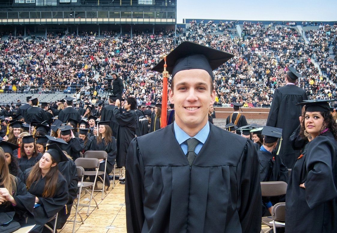 Matthew Siljander at his University of Michigan commencement in Michigan Stadium