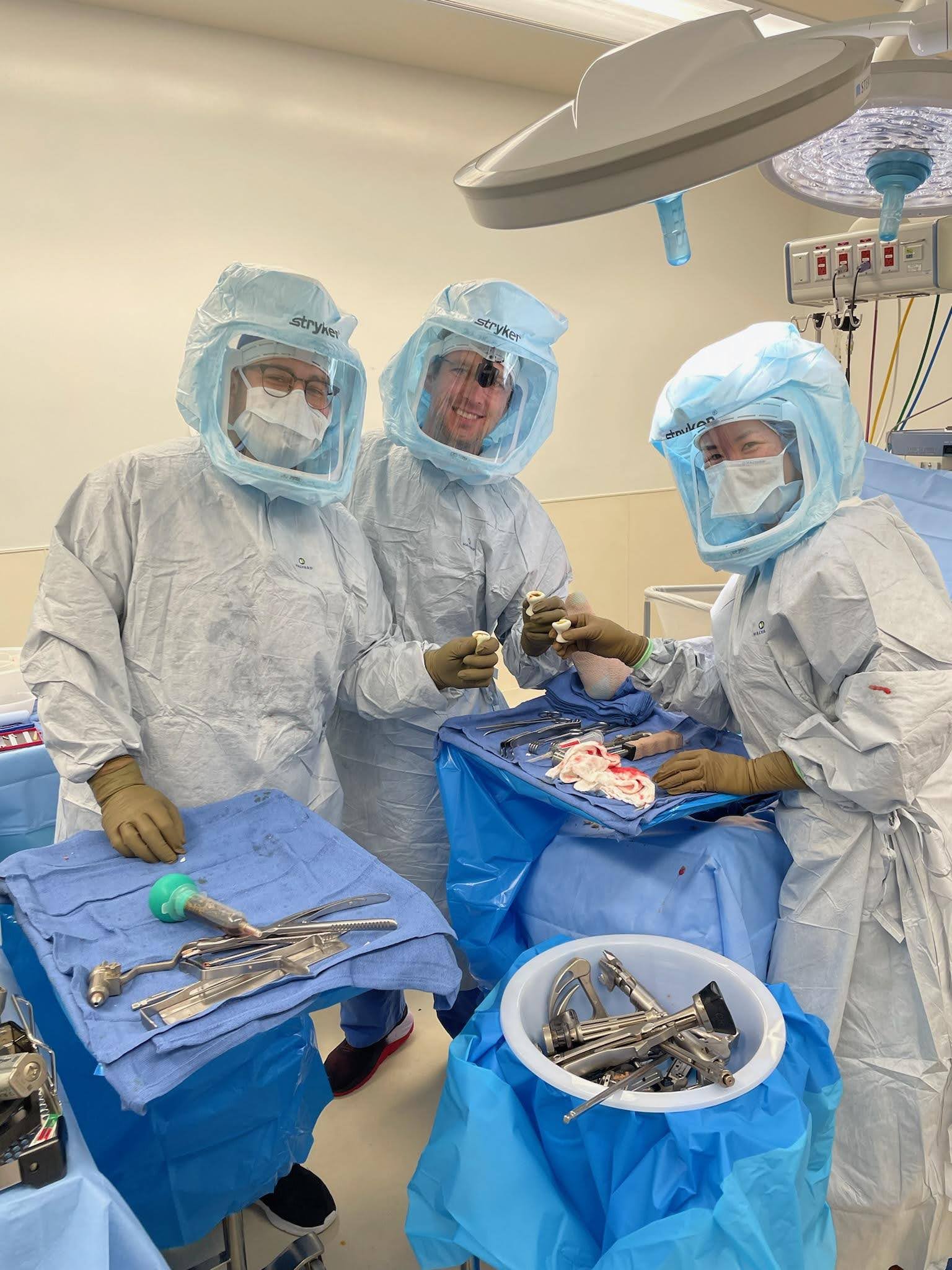 In the OR with the team.